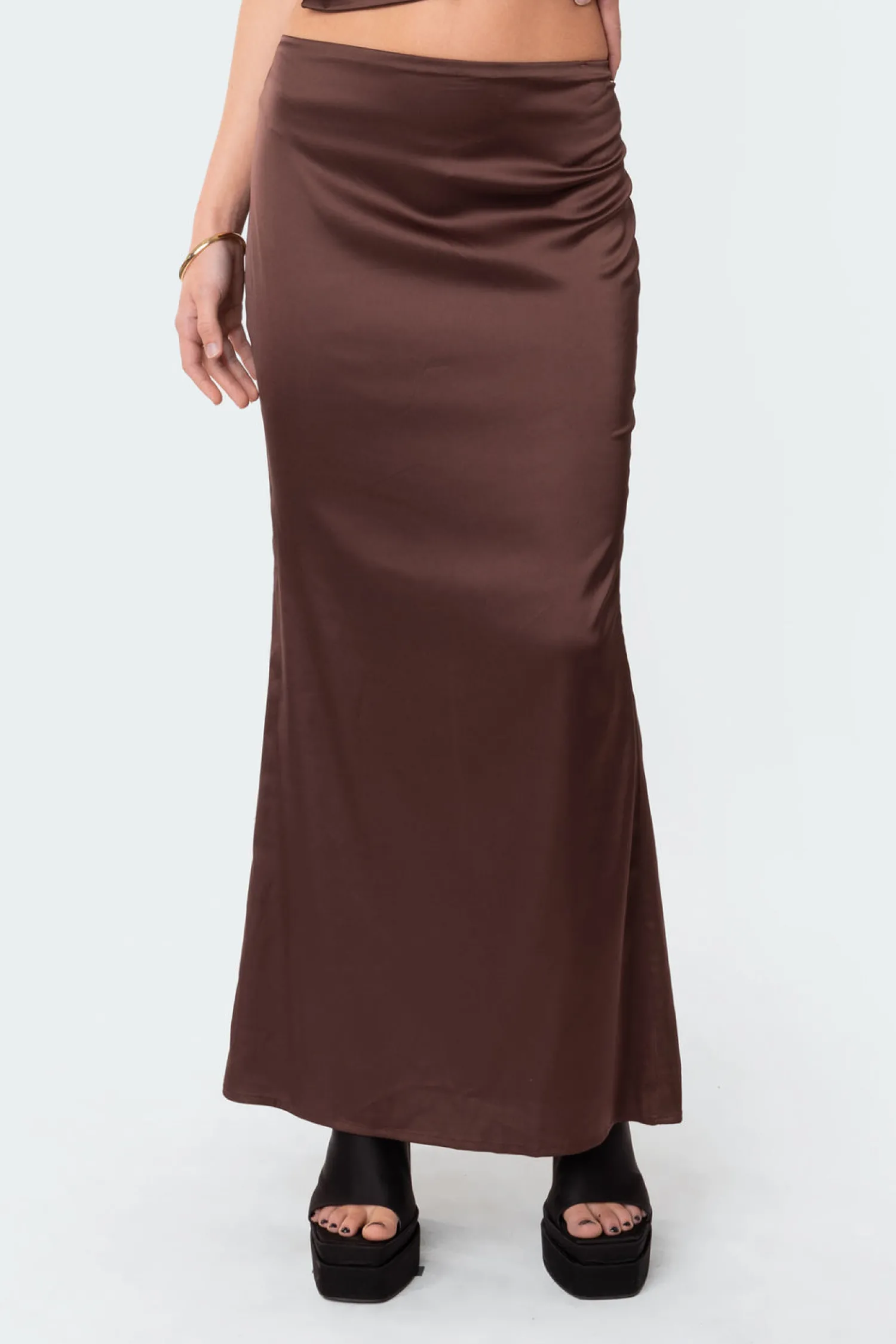 Skirts | Skirts*edikted Satin Low Rise Back Slit Maxi Skirt BROWN