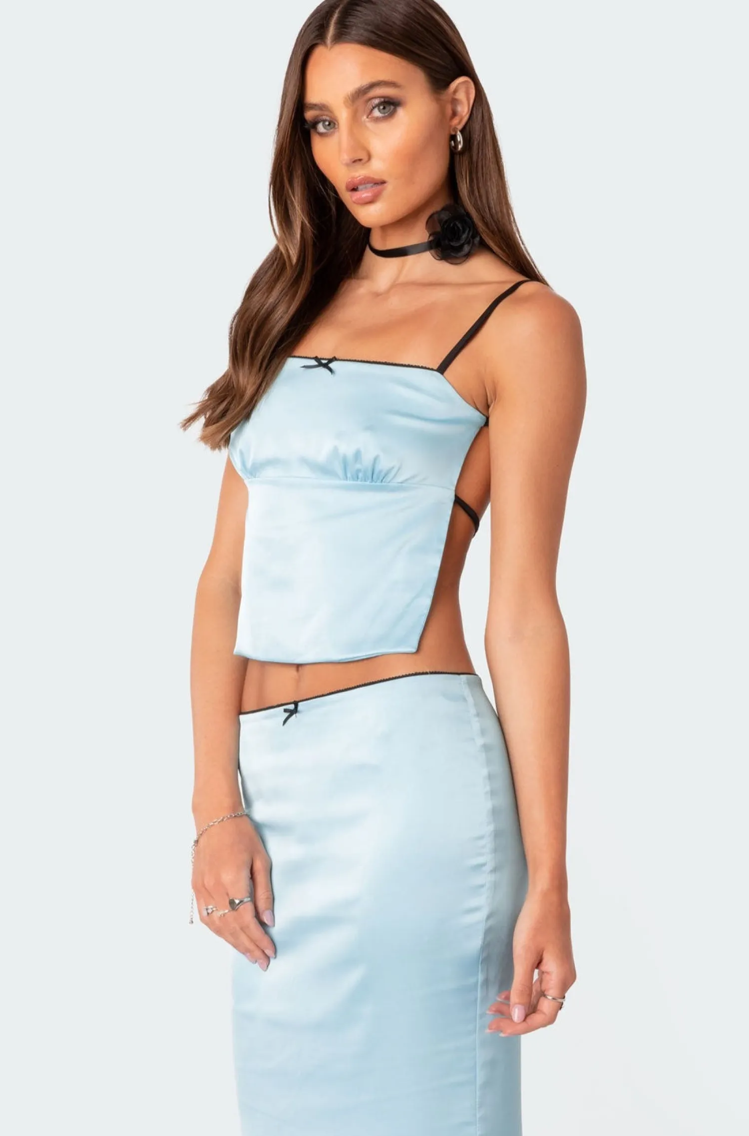 Crop Tops | Sets*edikted Satin Open Back Top LIGHT BLUE