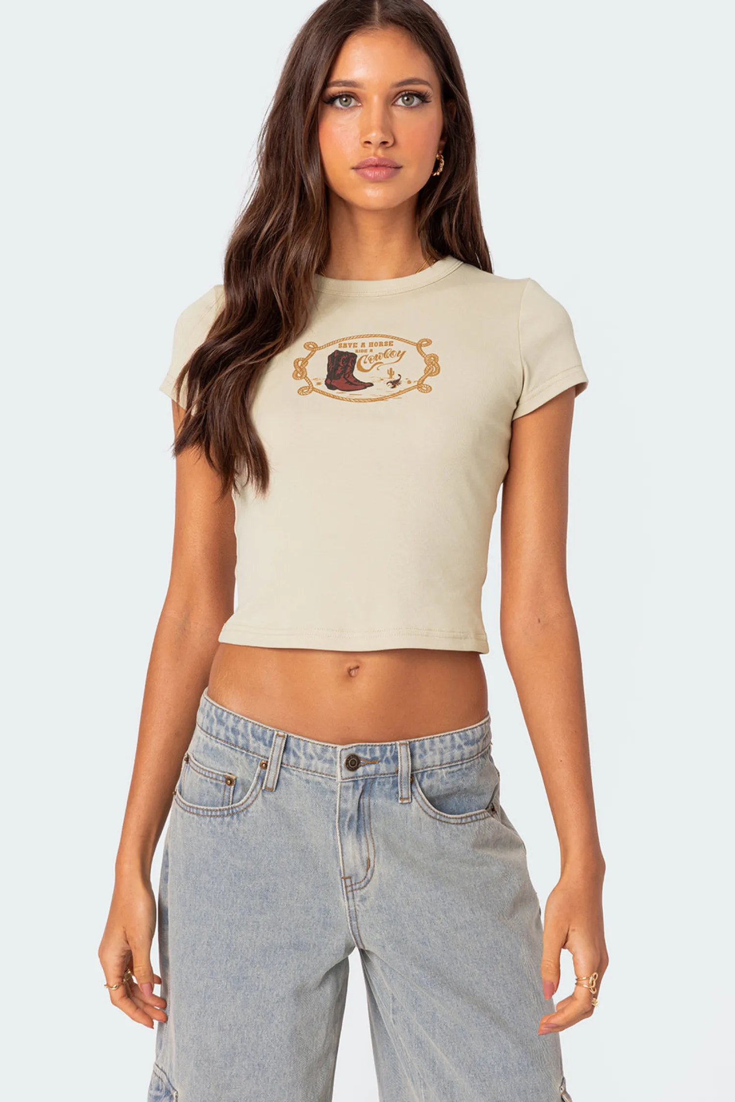 Crop Tops | T-Shirts*edikted Save A Horse T Shirt BEIGE