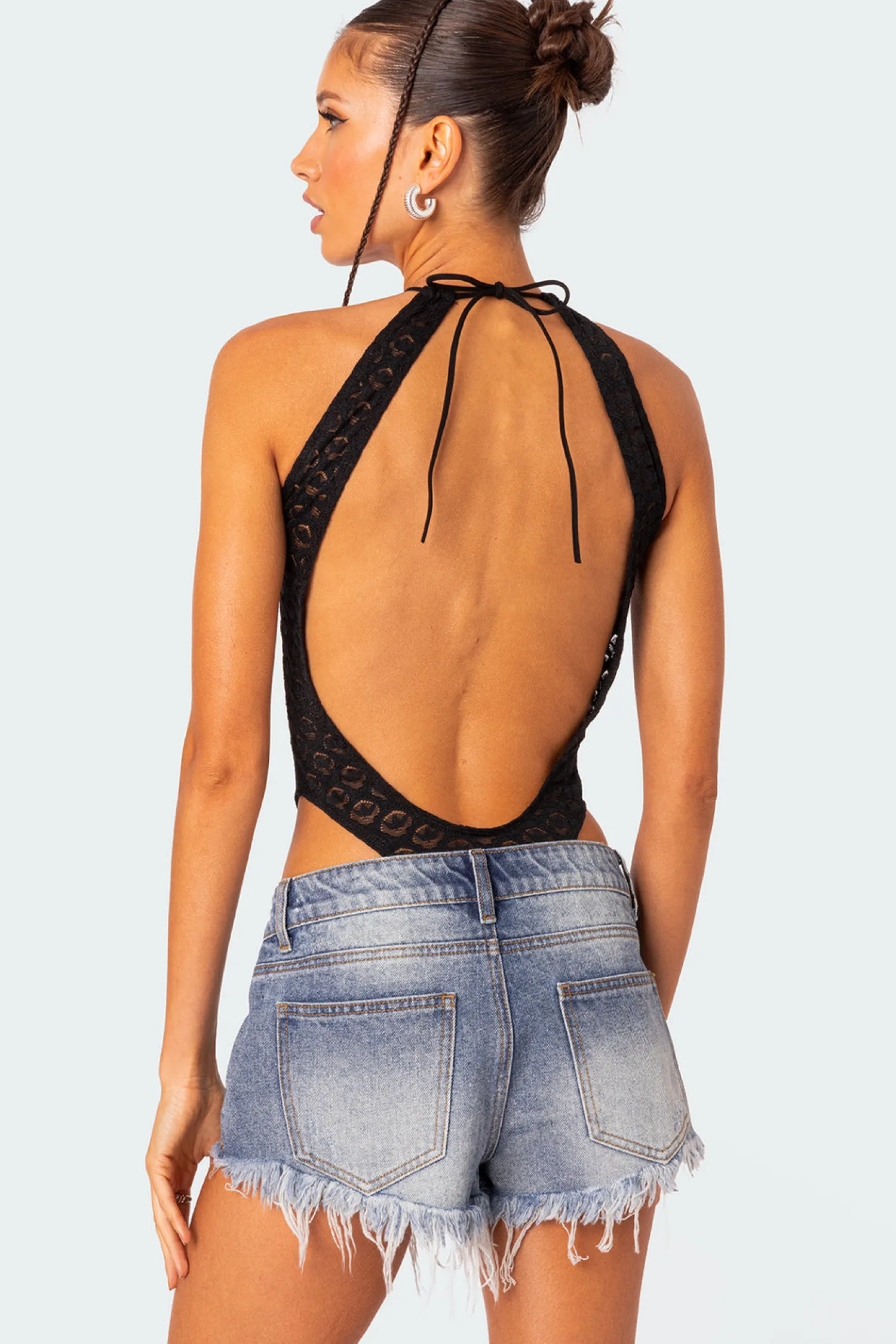 Bodysuits | Bodysuits*edikted Sheer Lace Open Back Bodysuit BLACK