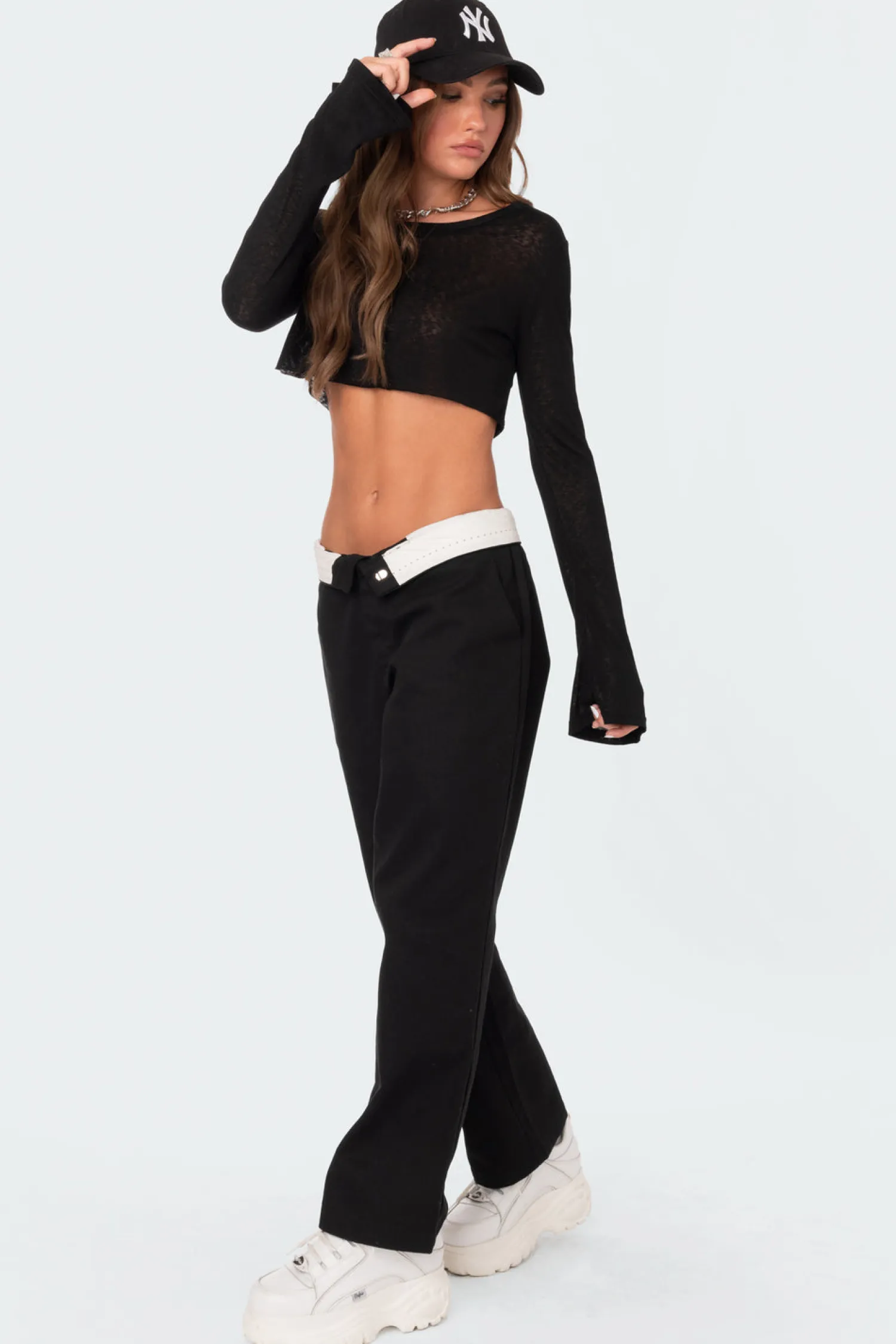 Crop Tops | Long Sleeve Tops*edikted Sheer Raw Hem Crop Top BLACK