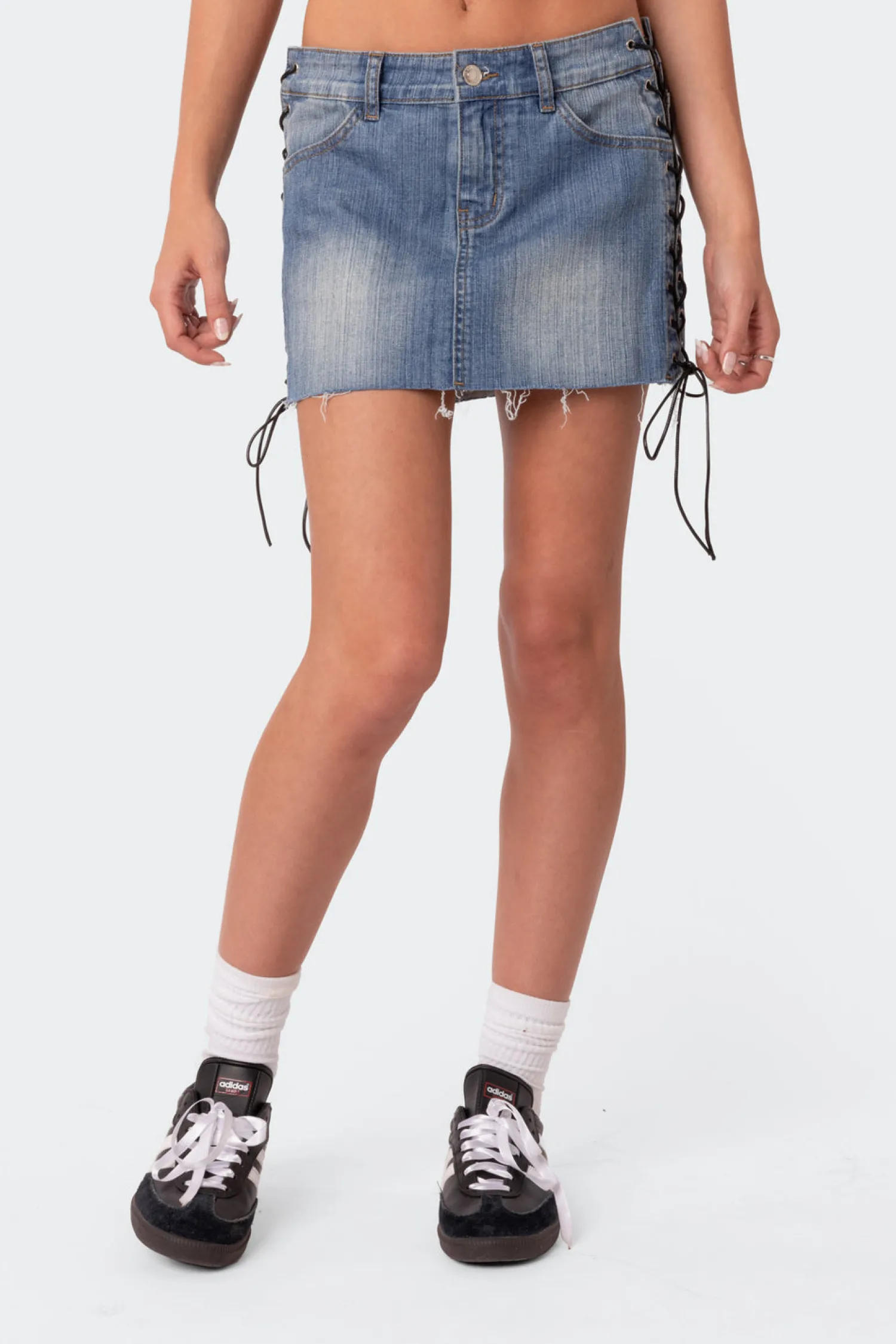 Skirts | Skirts*edikted Side Lace Up Denim Mini Skirt BLUE WASHED