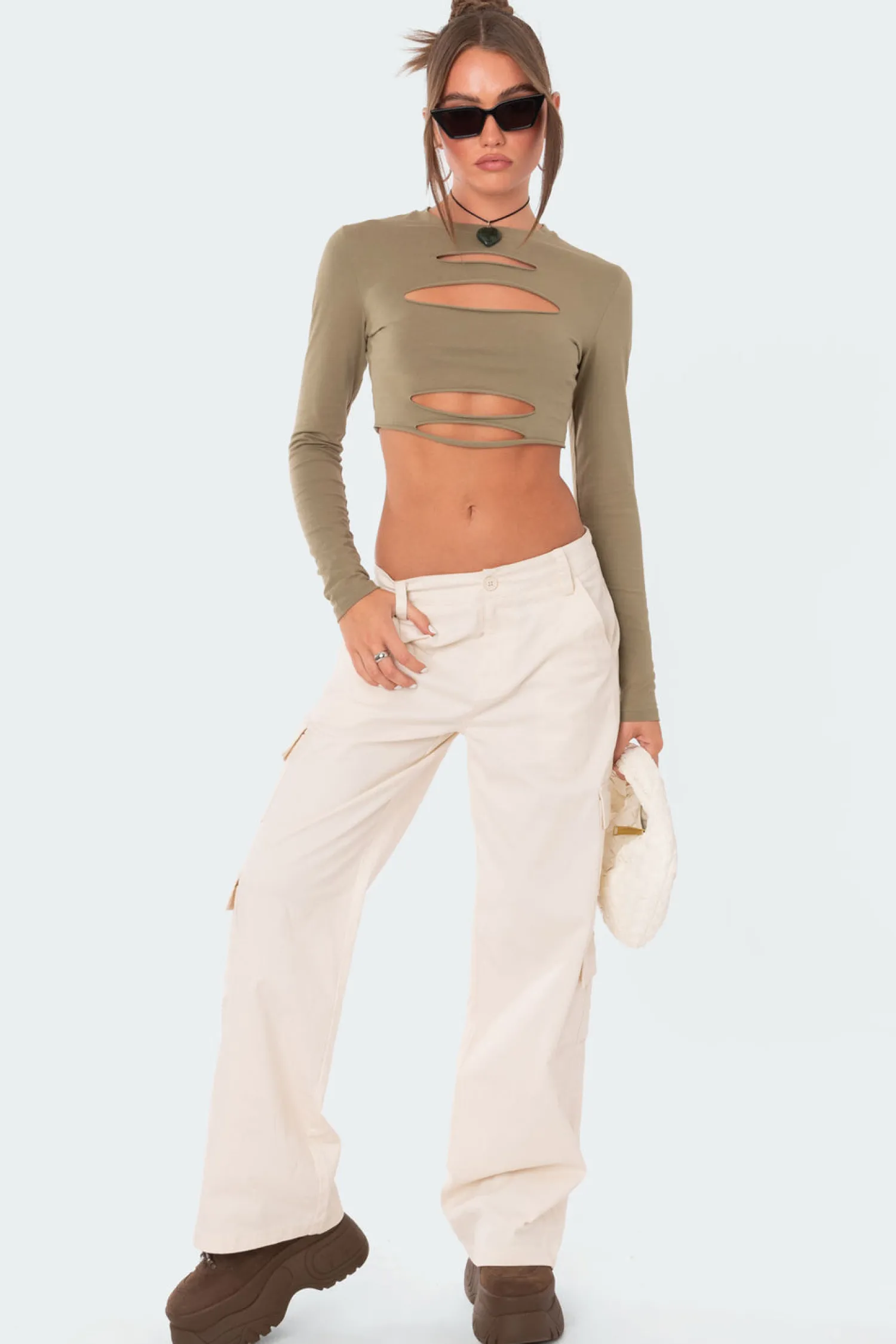 Crop Tops | Long Sleeve Tops*edikted Slashed Crop Top OLIVE