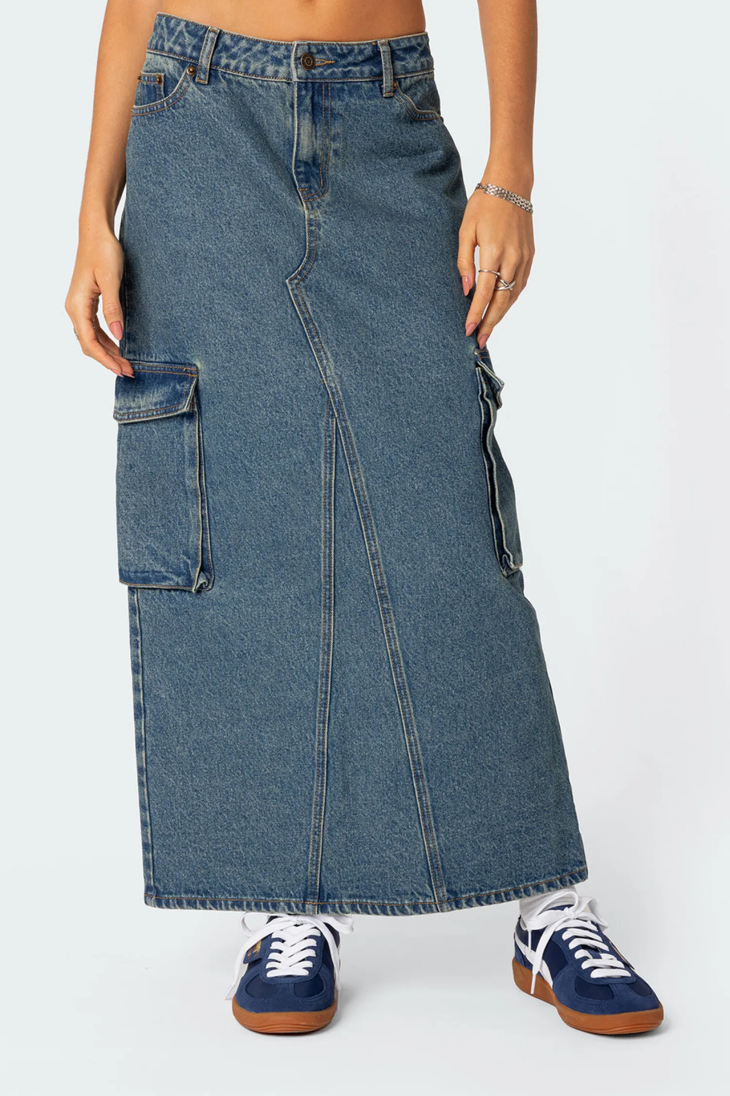 Skirts | Skirts*edikted Slitted Cargo Denim Maxi Skirt BLUE