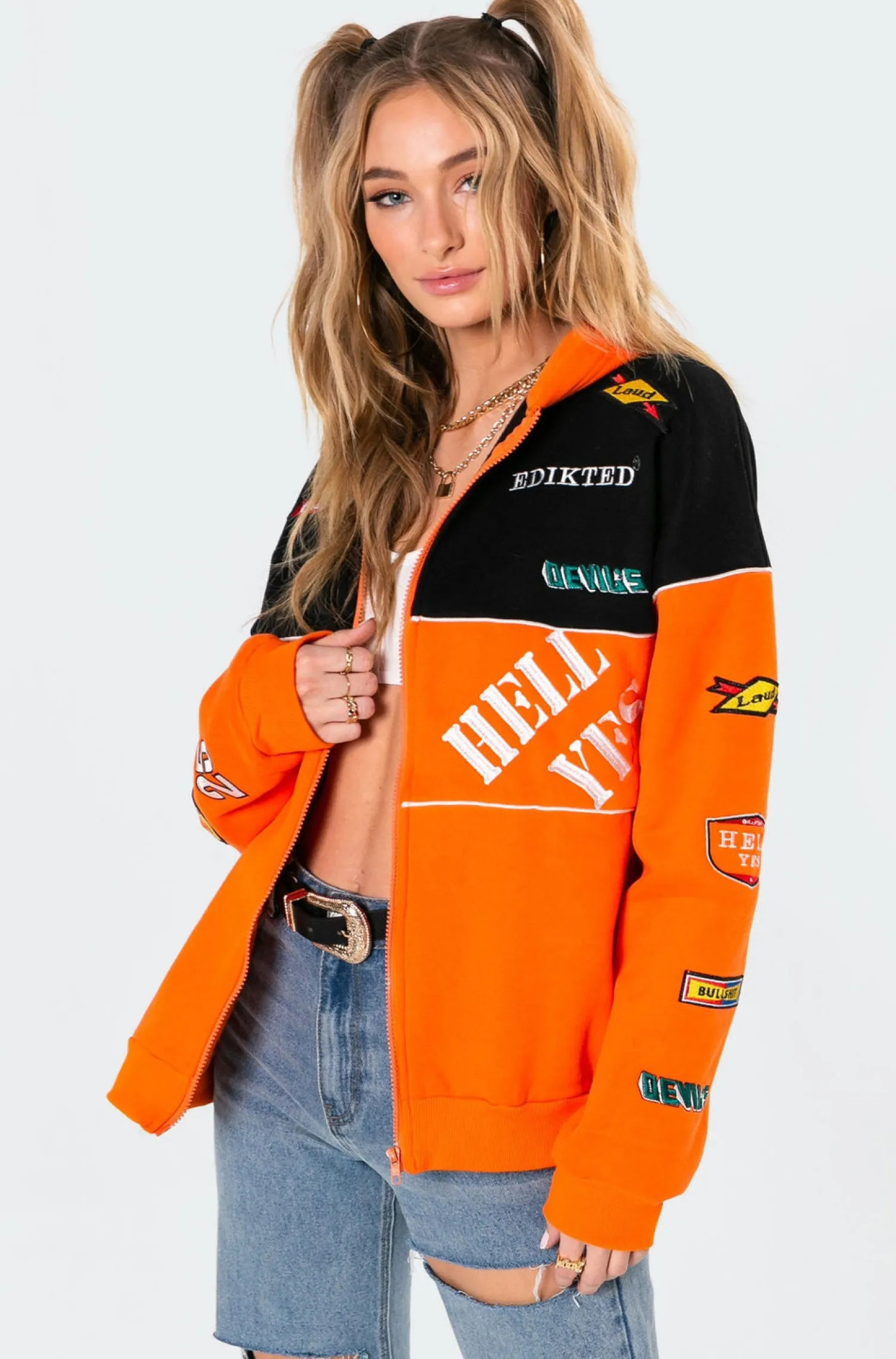 Hoodies & Sweatshirts | Hoodies & Sweatshirts*edikted Speedway Embroided Hoodie ORANGE