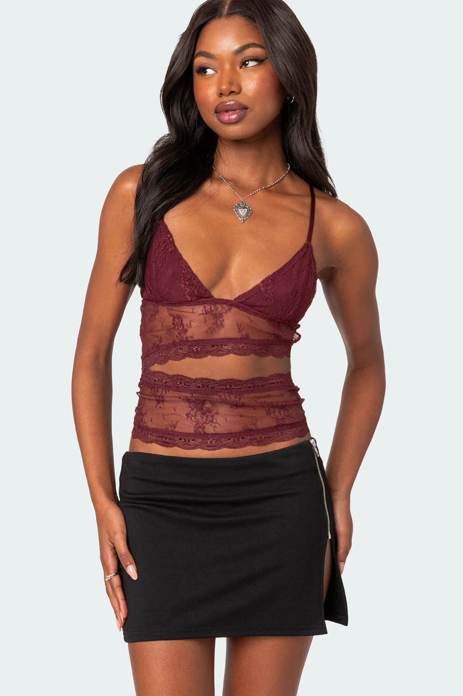 Tank Tops | Tops*edikted Spice Cut Out Sheer Lace Tank Top BURGUNDY