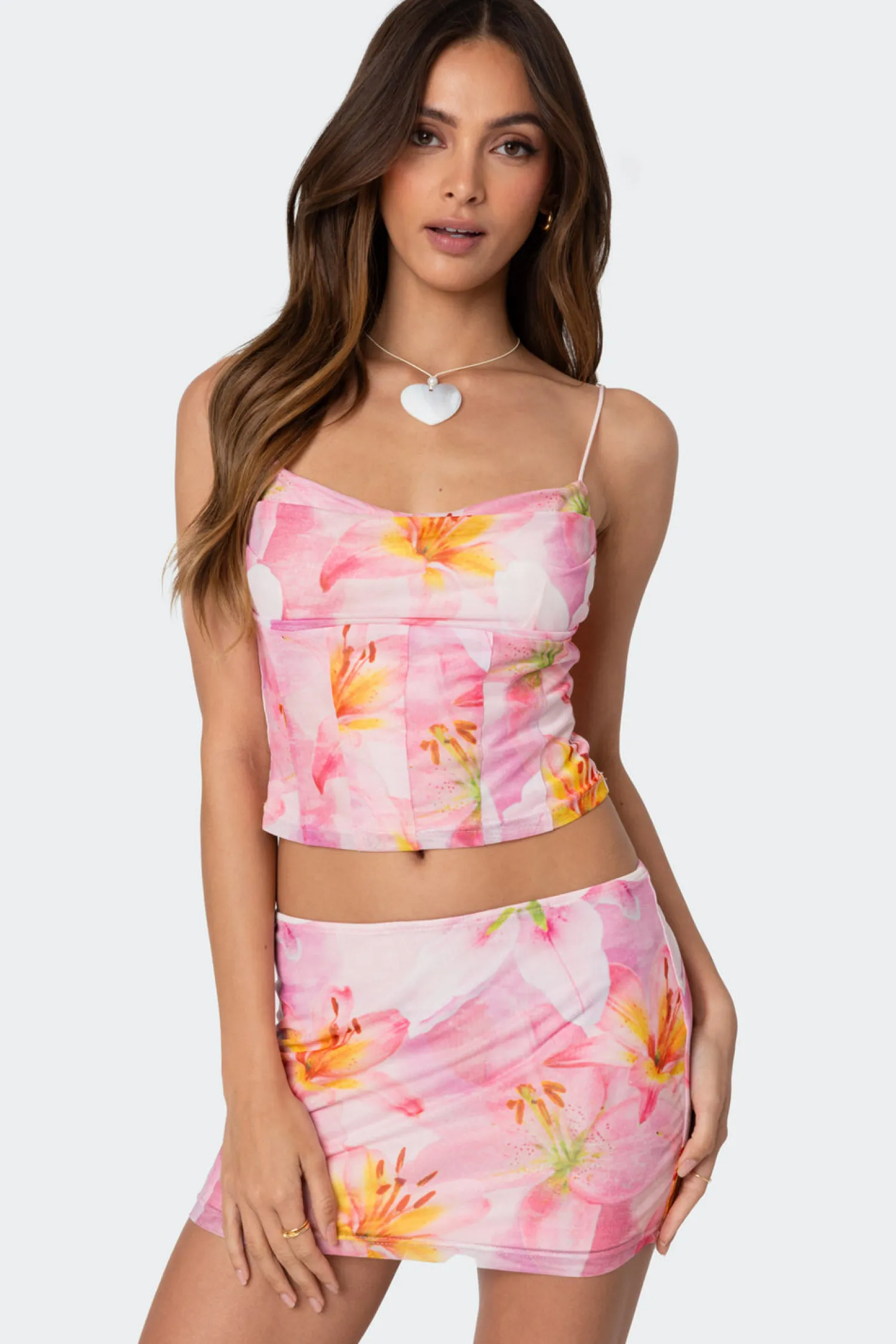 Crop Tops | Corsets*edikted Stassi Cowl Neck Printed Corset PINK