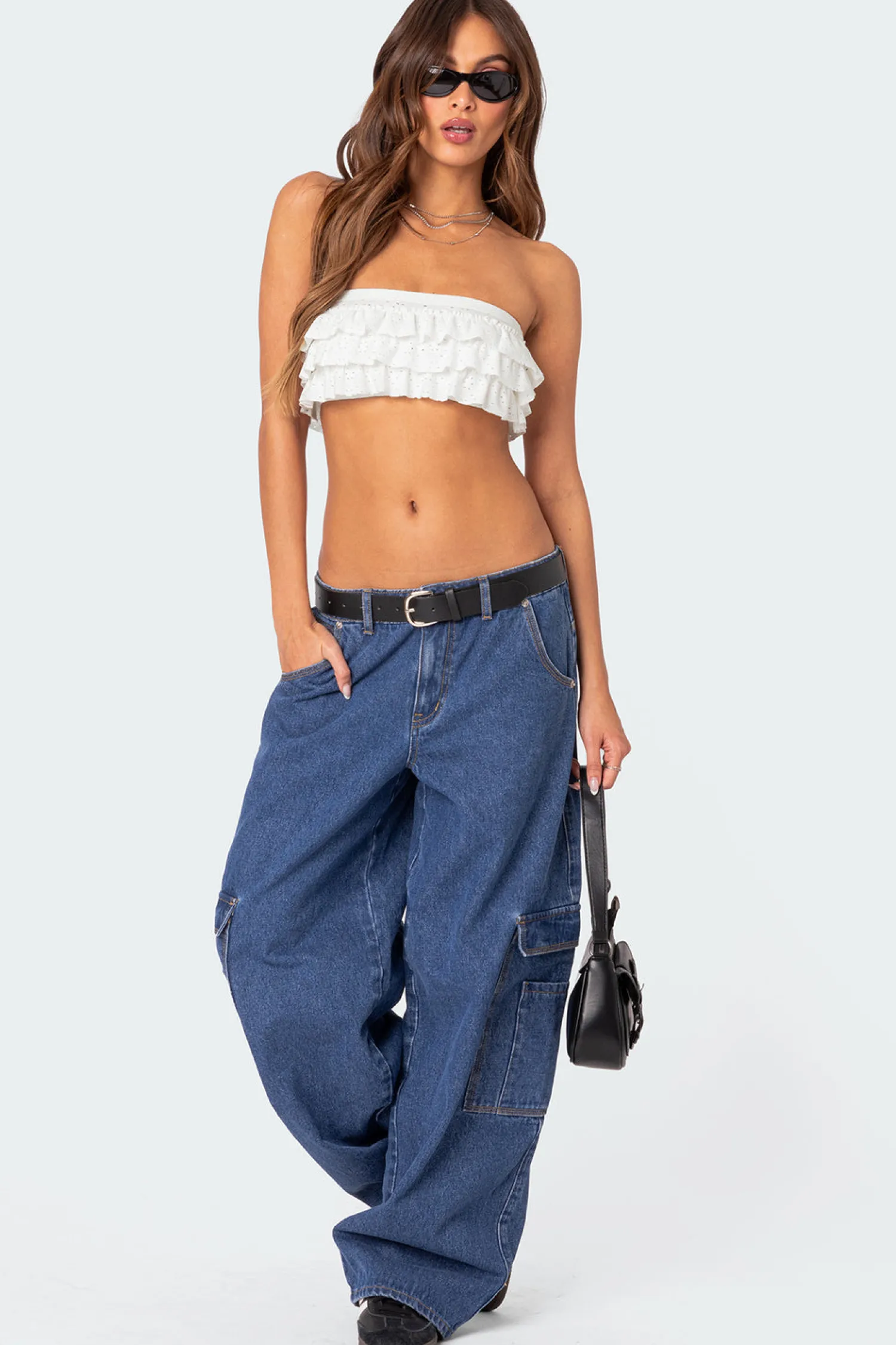 Jeans | Jeans*edikted Super Oversized Belted Boyfriend Jeans BLUE WASHED