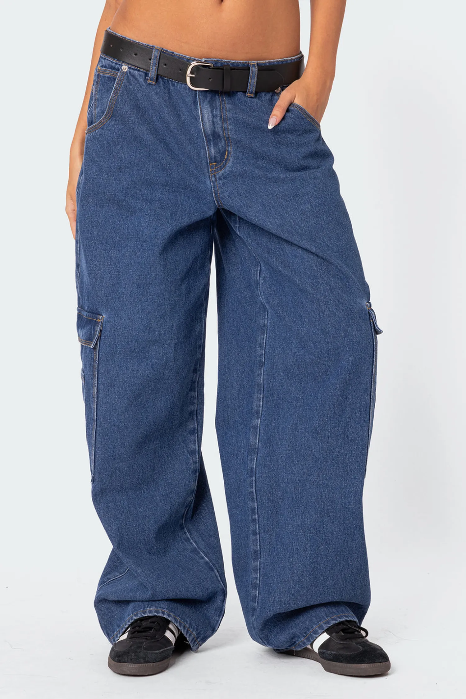 Jeans | Jeans*edikted Super Oversized Belted Boyfriend Jeans BLUE WASHED