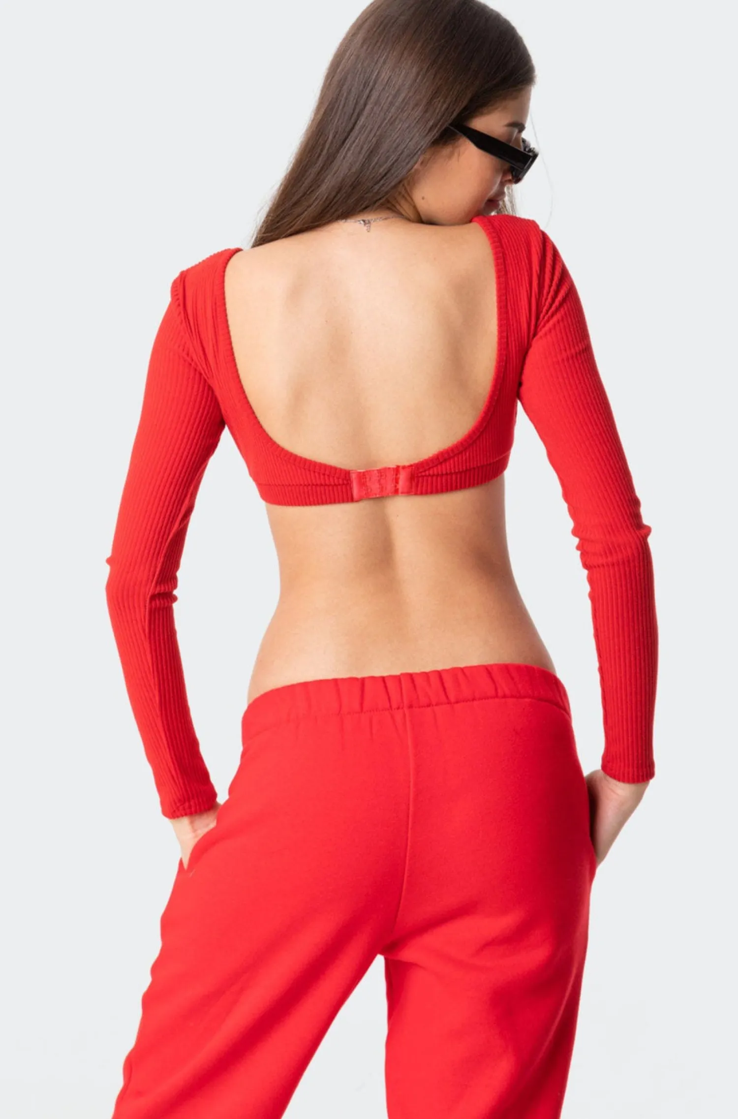 Crop Tops | Long Sleeve Tops*edikted Sydney Ribbed Open Back Crop Top RED