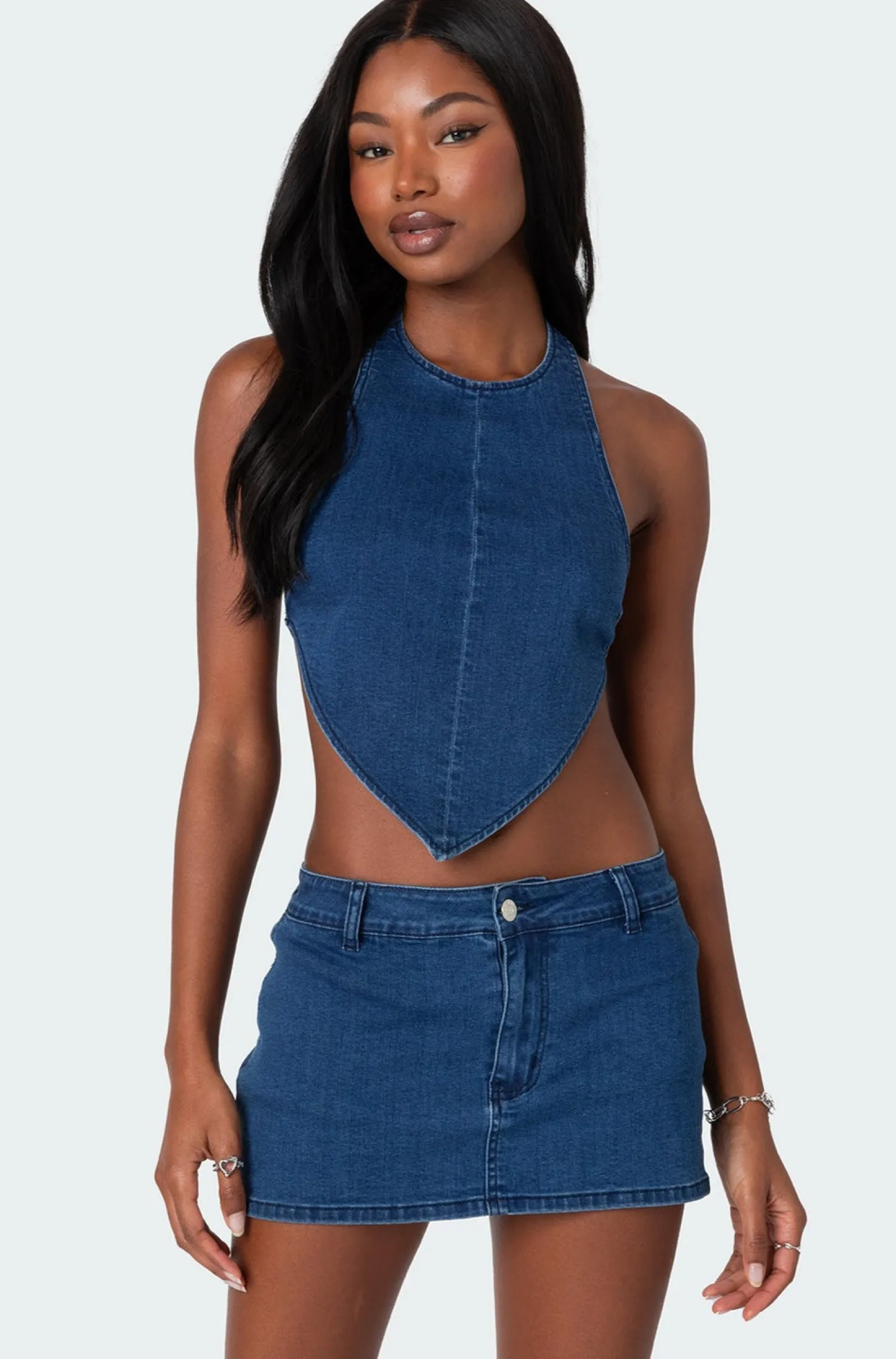 Crop Tops | Denim Tops*edikted Sydnie Denim Open Back Top DARK BLUE