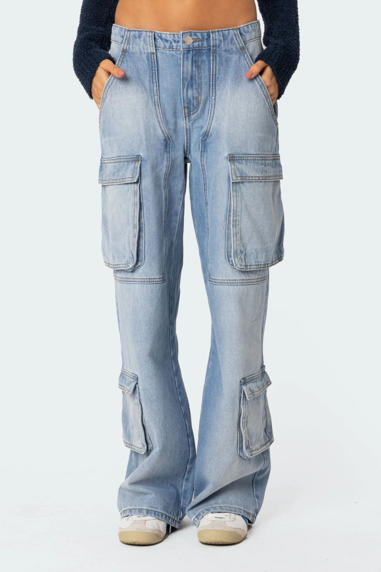 Jeans | Jeans*edikted Tara Low Rise Denim Cargo Jeans BLUE WASHED