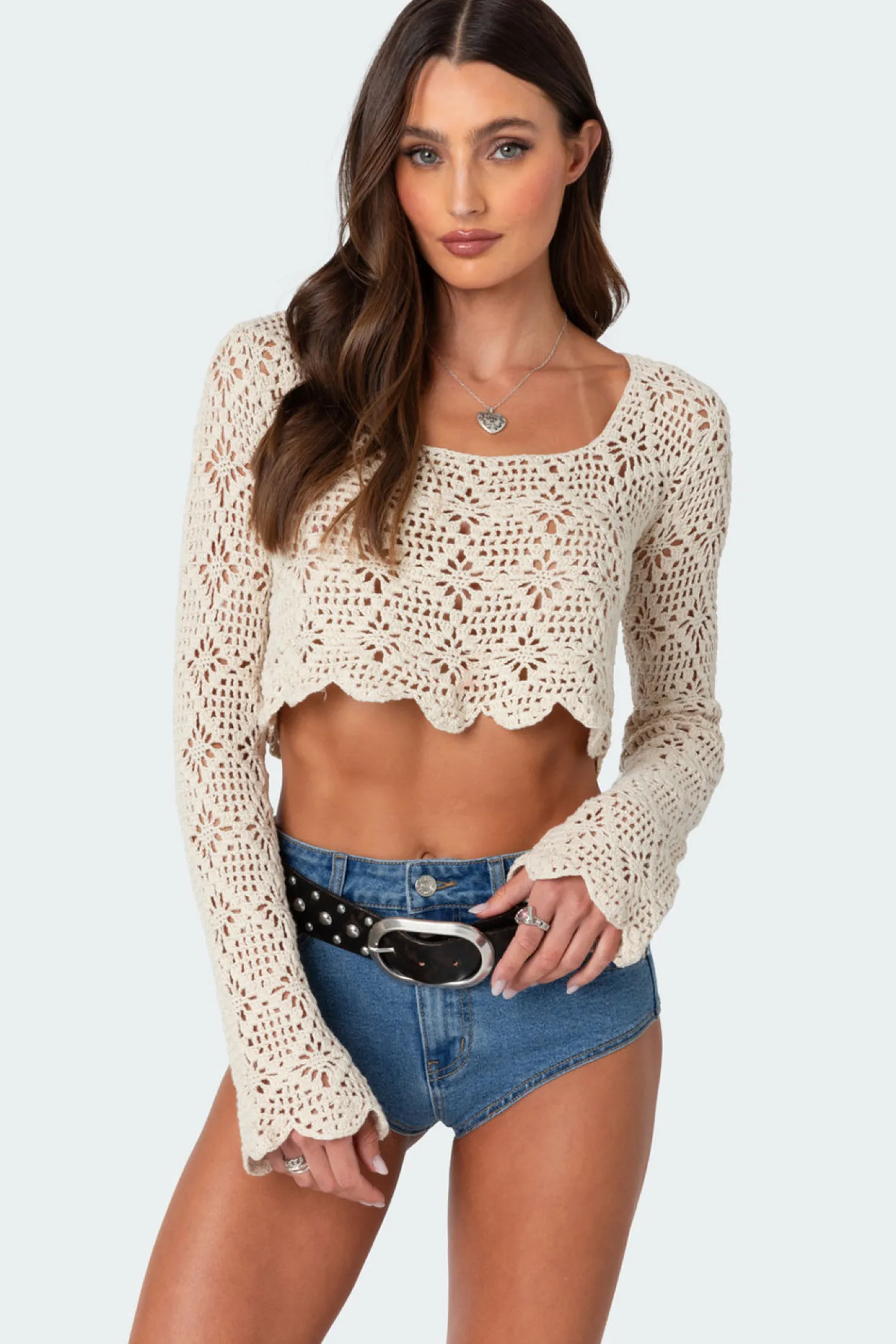 Crop Tops | Long Sleeve Tops*edikted Tessie Crochet Top BEIGE