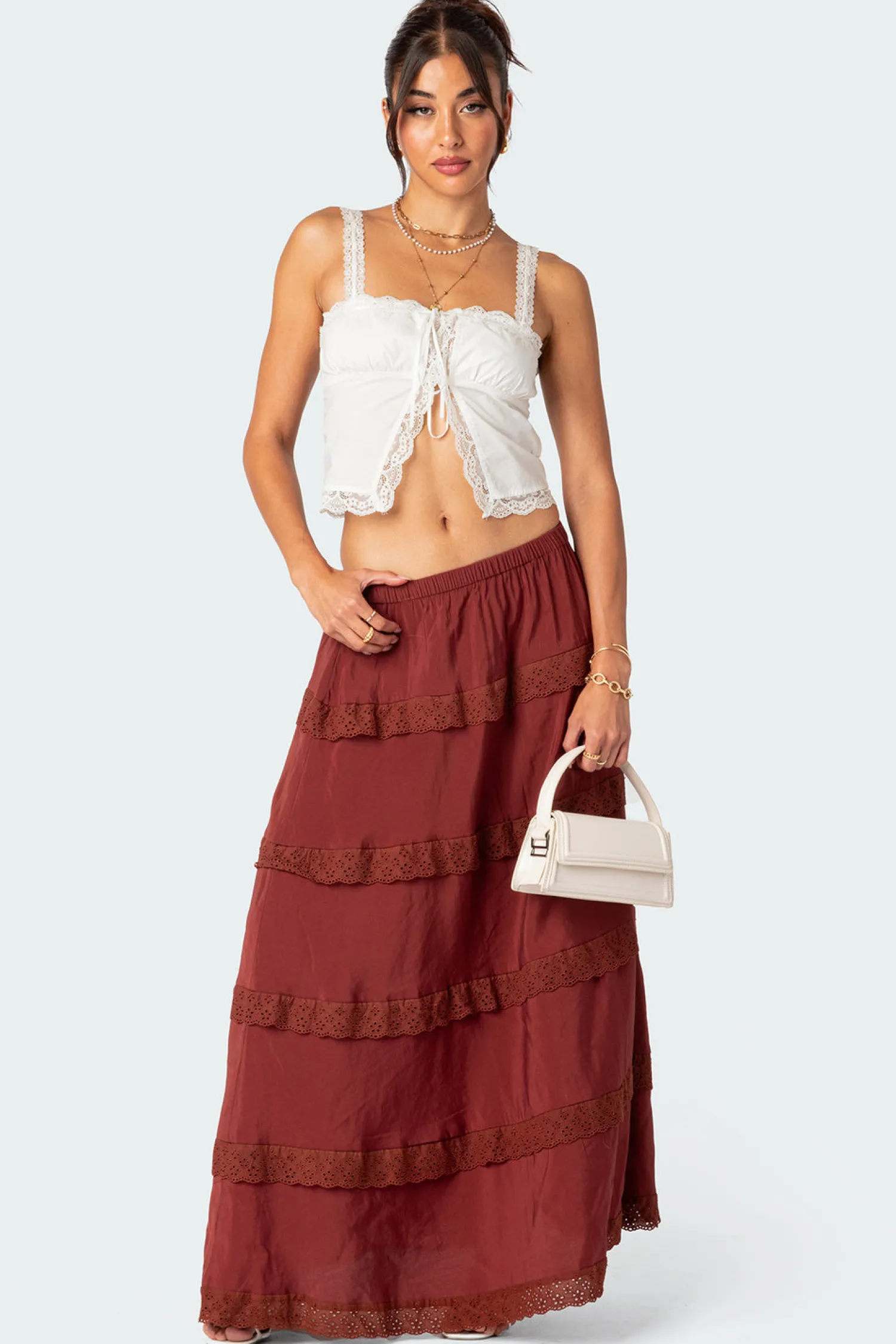 Skirts | Skirts*edikted Tiered Lace Trim Maxi Skirt HAMRA