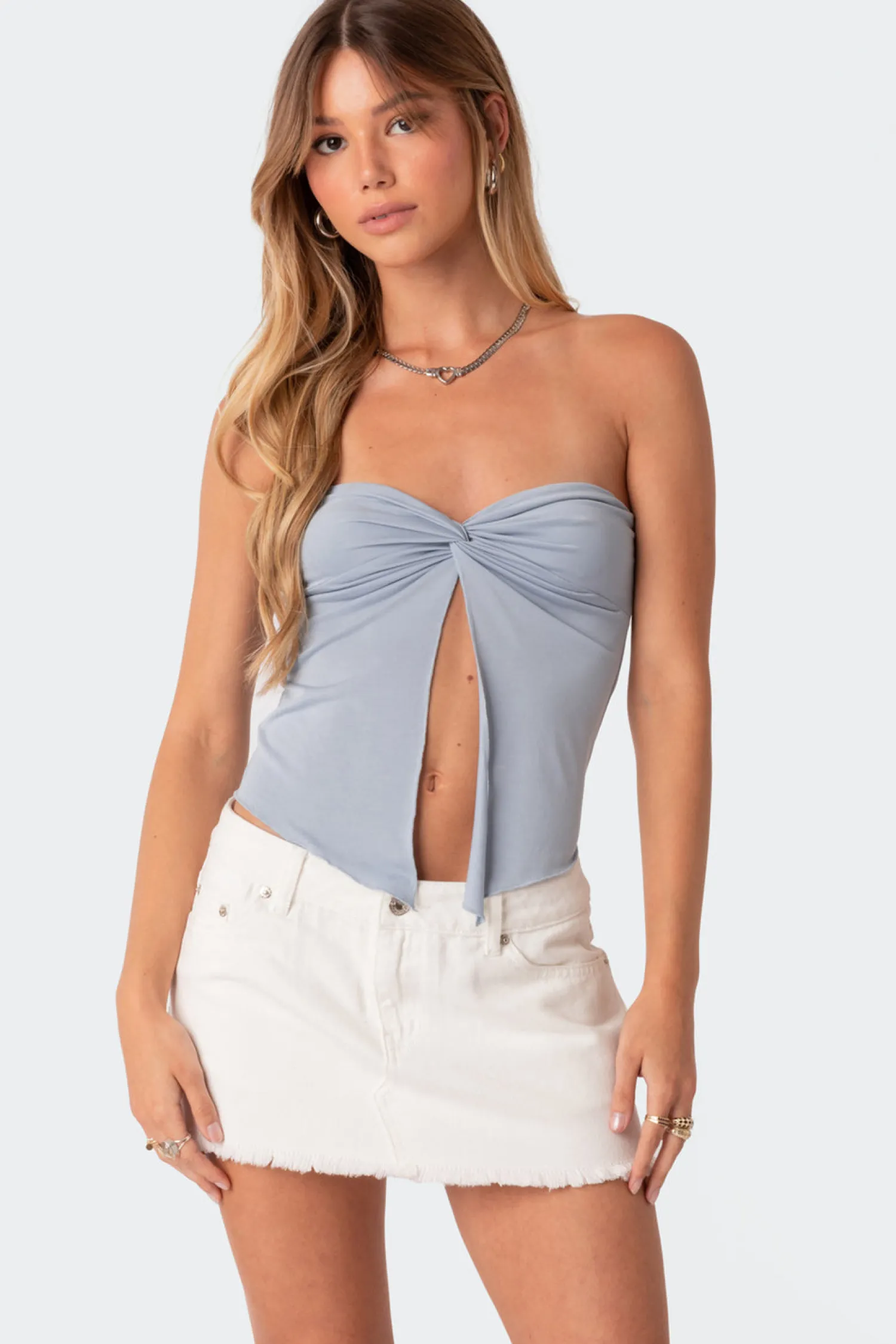 Strapless Tops | Tops*edikted Twisted Split Front Tube Top LIGHT BLUE