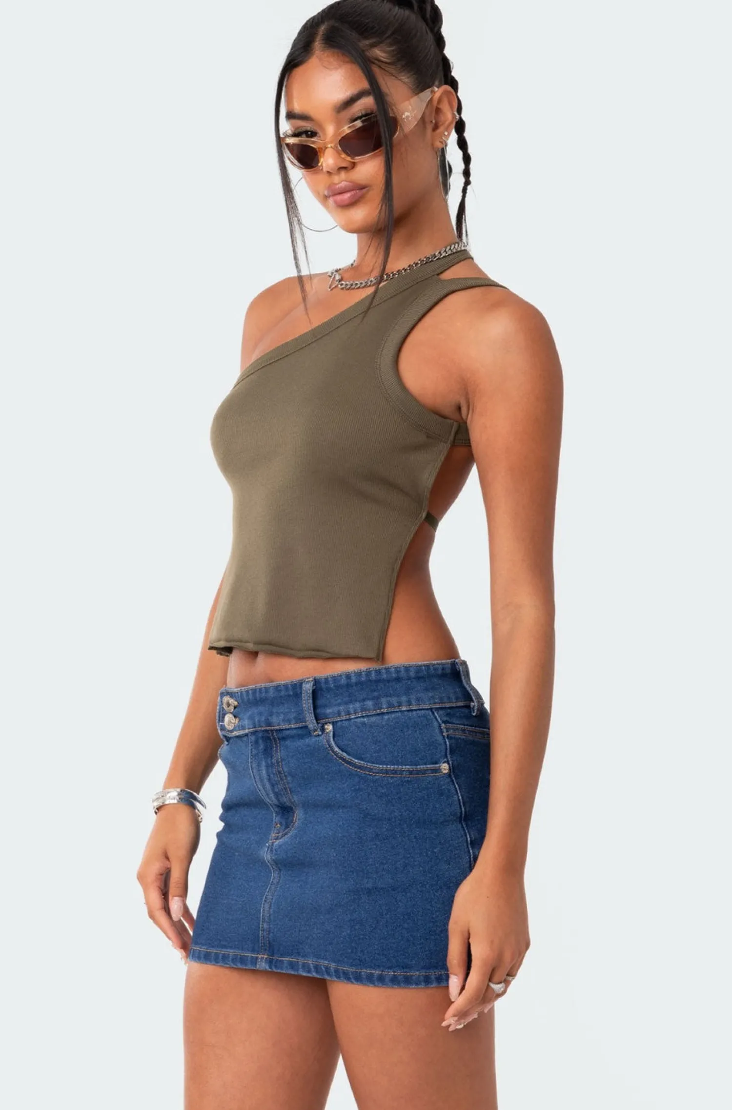 Crop Tops | Tank Tops*edikted Verdi Open-Back One Shoulder Top OLIVE