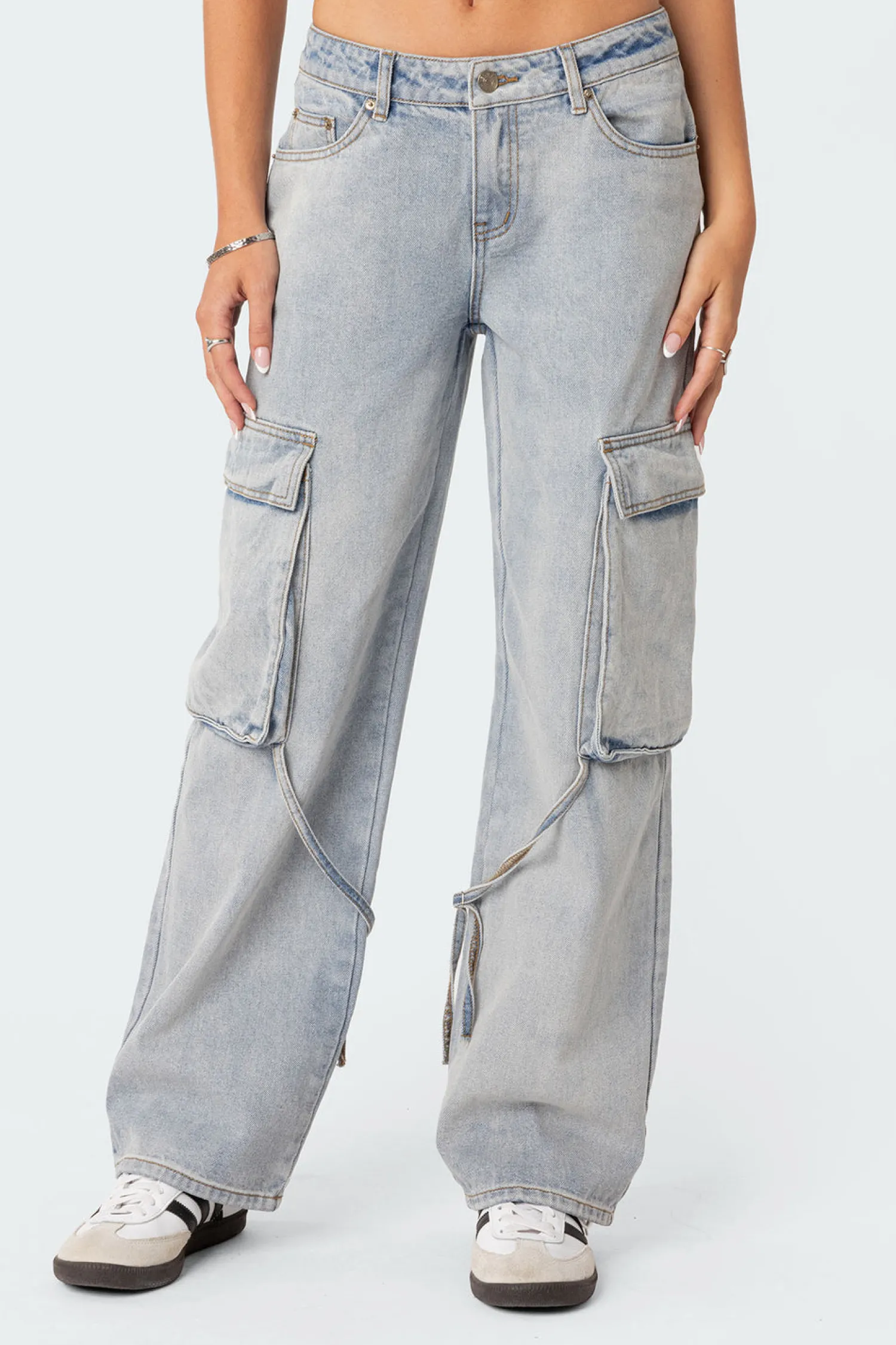 Jeans | Jeans*edikted Via Low Rise Washed Denim Cargo Pants BLUE WASHED