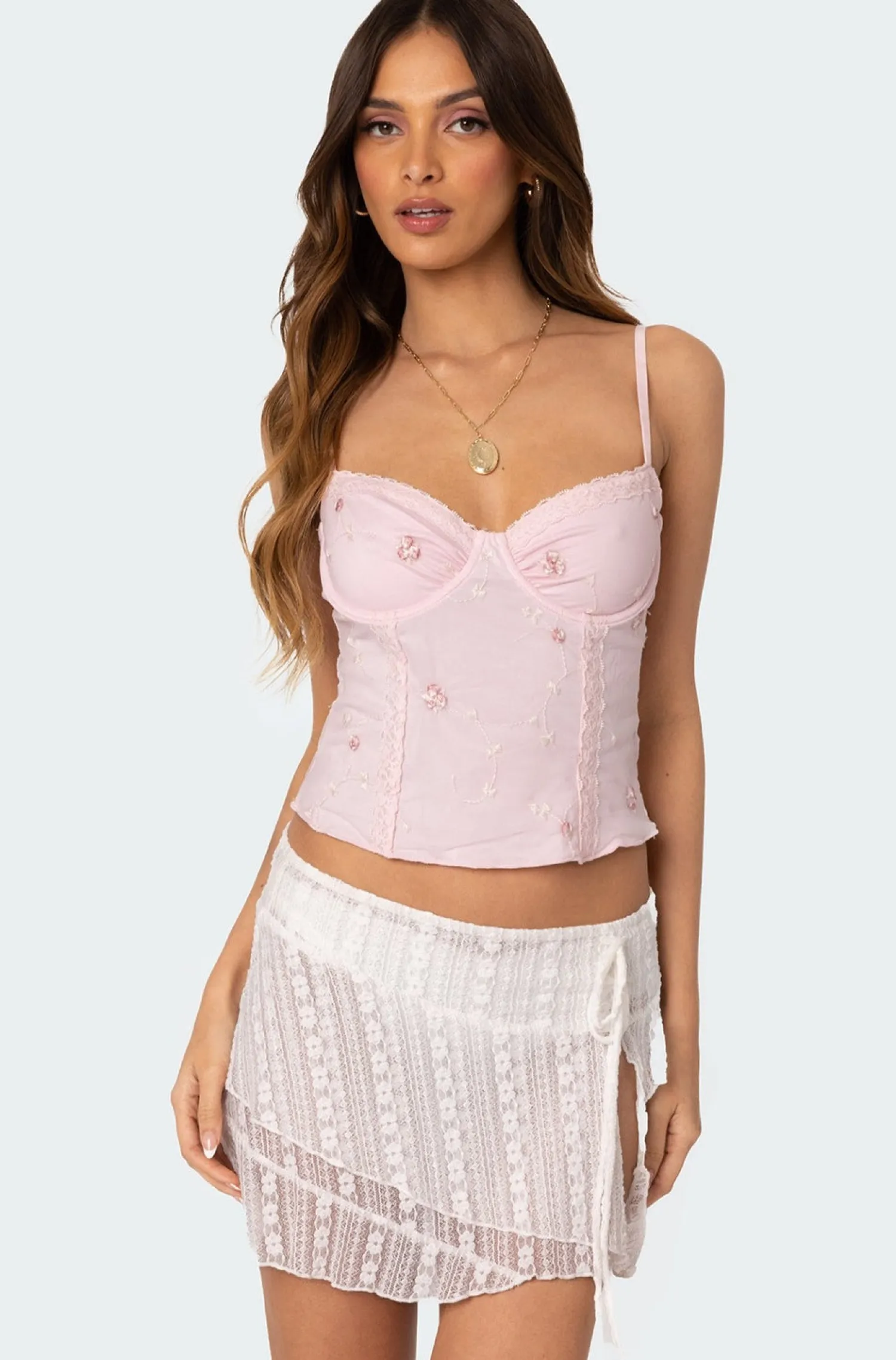 Corsets | Corsets*edikted Victoria Embroidered Mesh Bra Top PINK