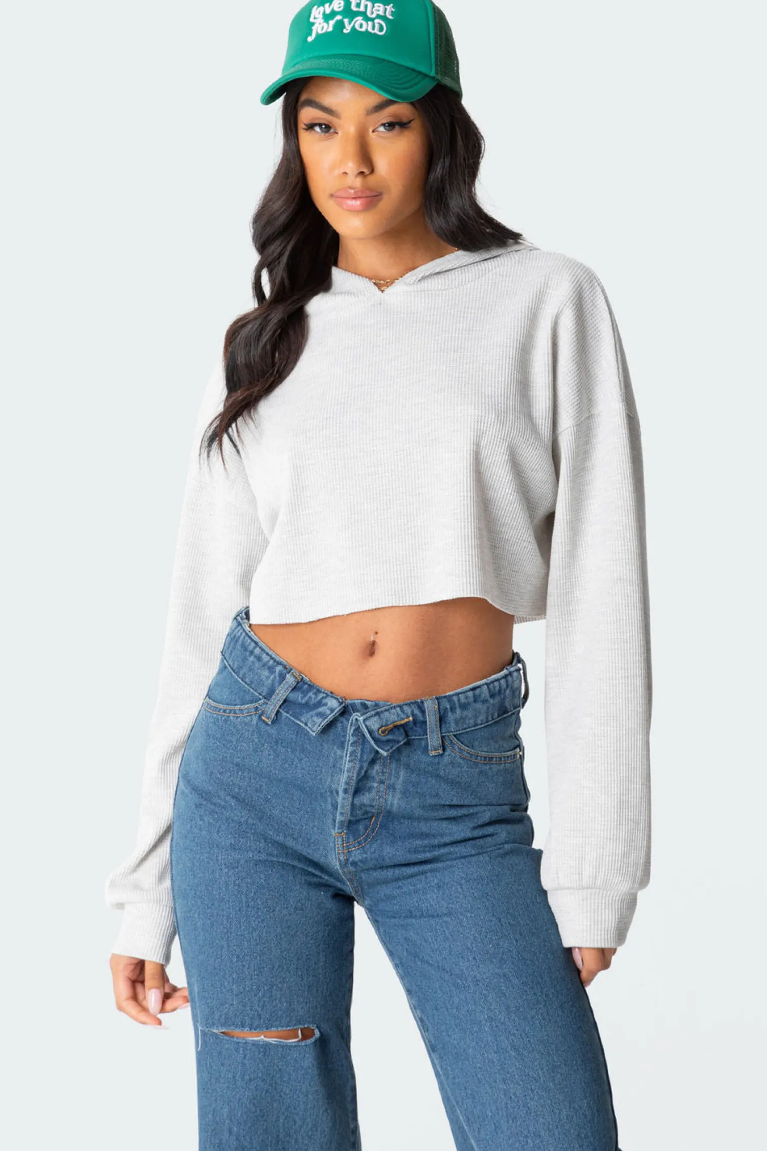 Crop Tops | Hoodies & Sweatshirts*edikted Waffle Oversized Cropped Hoodie GRAY MELANGE